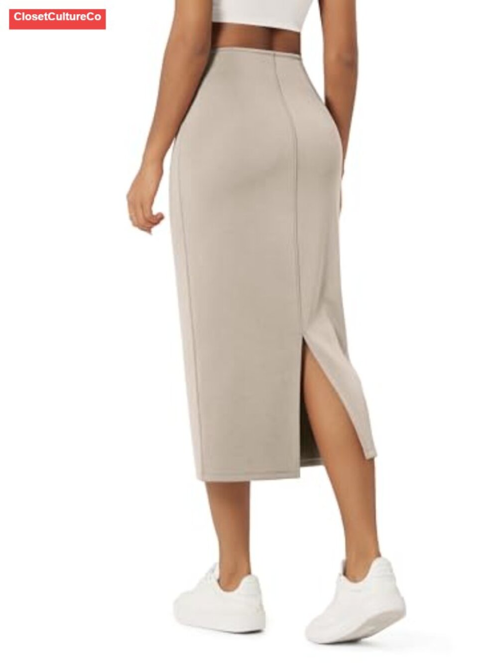 Modal Soft Midi Skirt High Waist Pencil with Pockets Back Slit Work